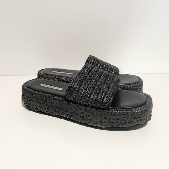Women's Tony Bianco Platform Capri Jute Black Woven Slide‎ Sandals 7 - Picture 2 of 8